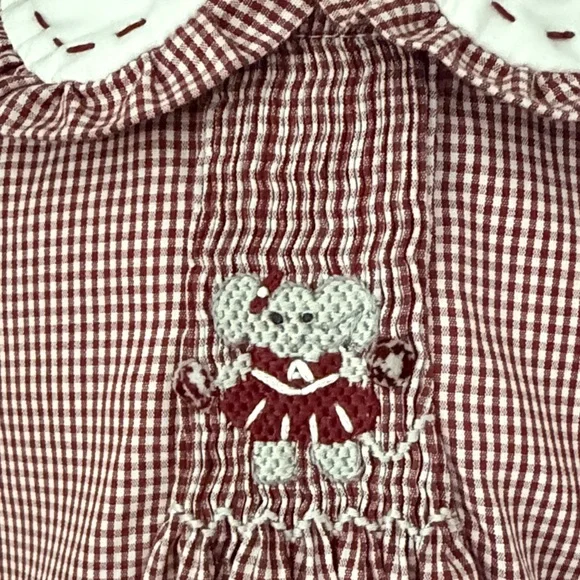 Girls KREWE Red Gingham Embroidered Alabama Game Day Dress Size 18-24M - Picture 5 of 9